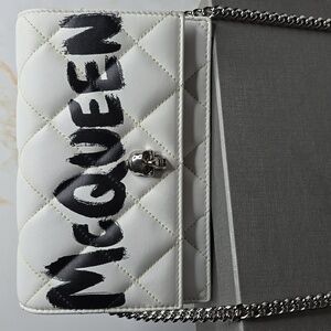 Alexander McQueen Quilted Graffiti Skull Crossbody Bag Black And White